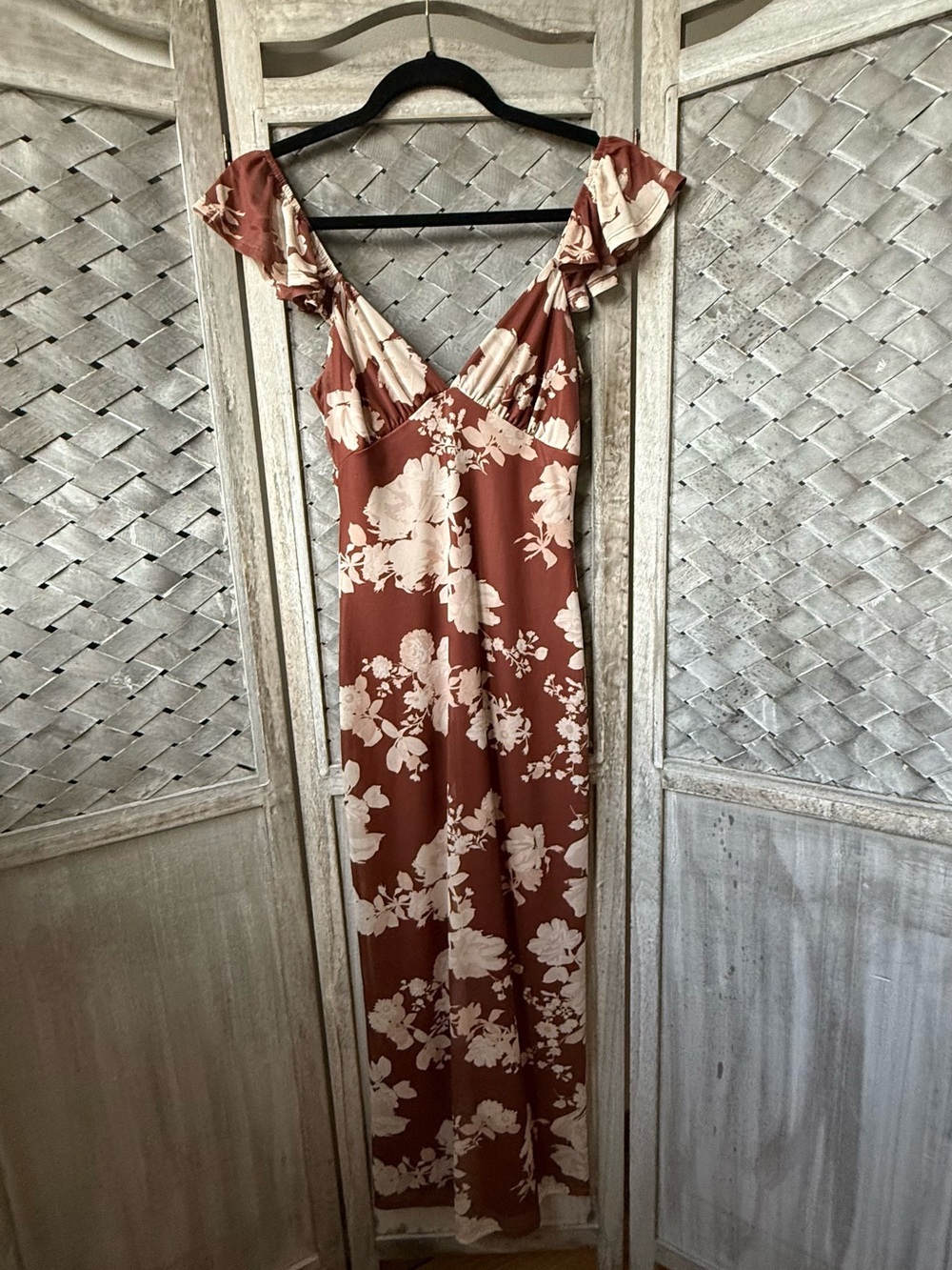 Altar'd State Floral Maxi Dress in Rust and Cream